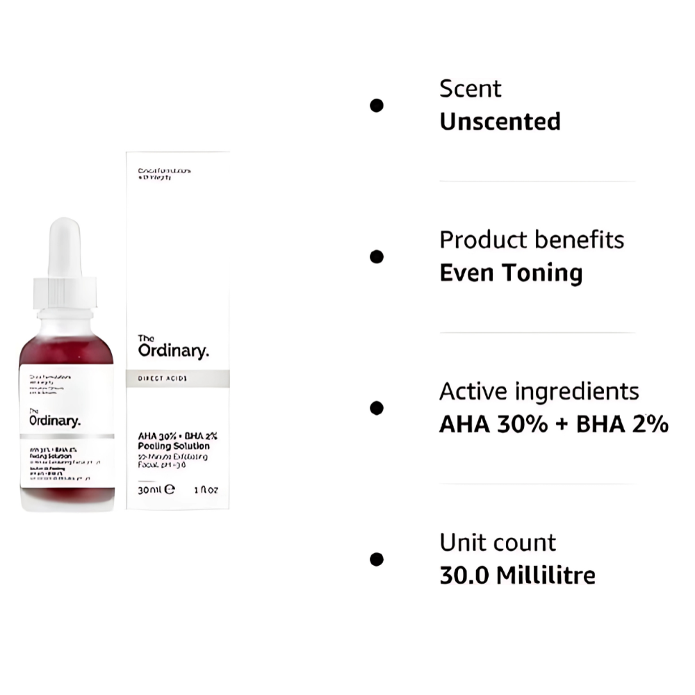The Ordinary AHA 30% + BHA 2% Peeling Solution, Advanced Exfoliating Peel for Brighter Skin